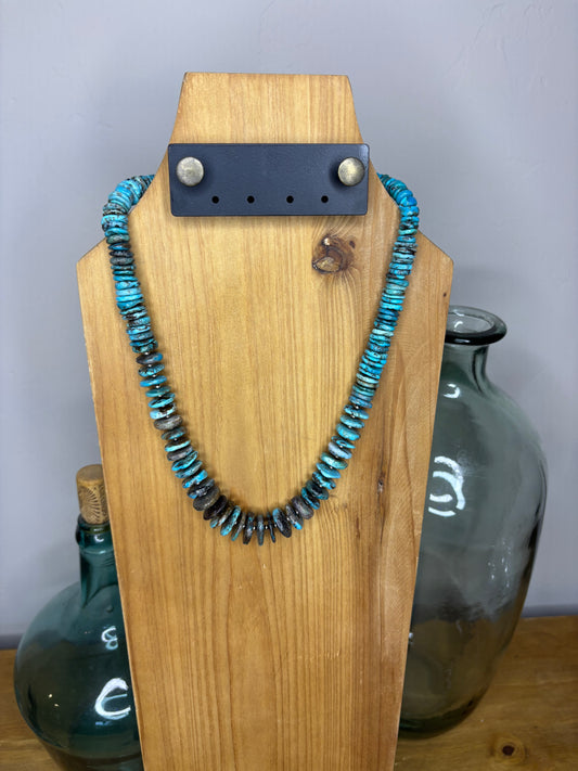 Turquoise Solid Disc Necklace with Pearls - 22"