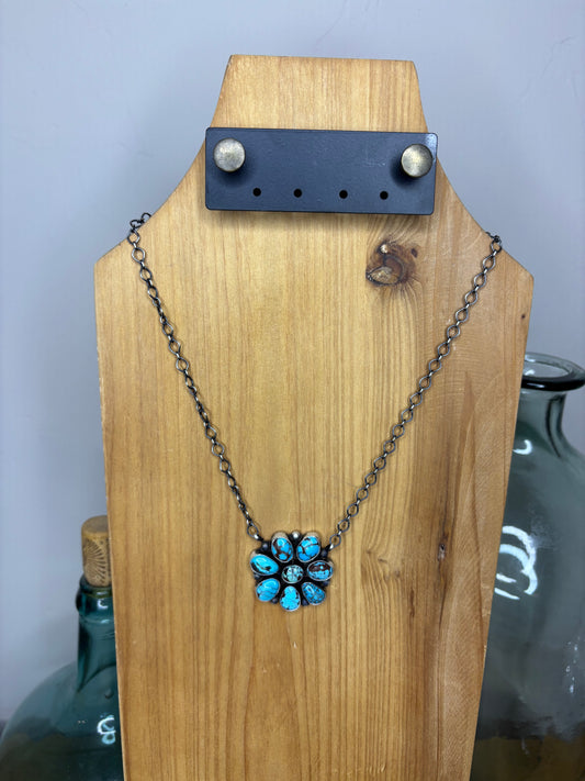 Egyptian Turquoise Flower Cluster Necklace - 18"