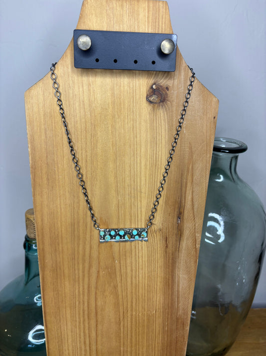 Turquoise 9-Stone Dot Bar Necklace