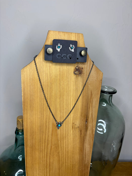 Turquoise Cactus Necklace & Earrings Set