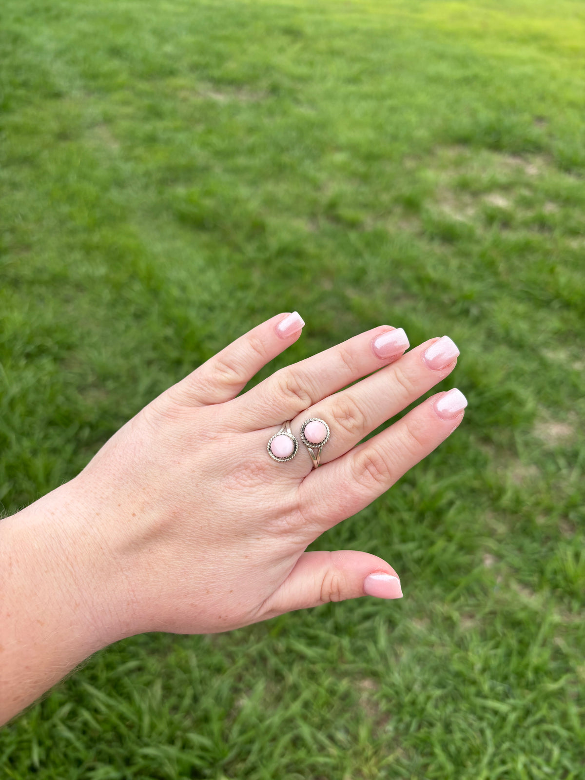 Pink Conch Two-Stone Ring - Adjustable