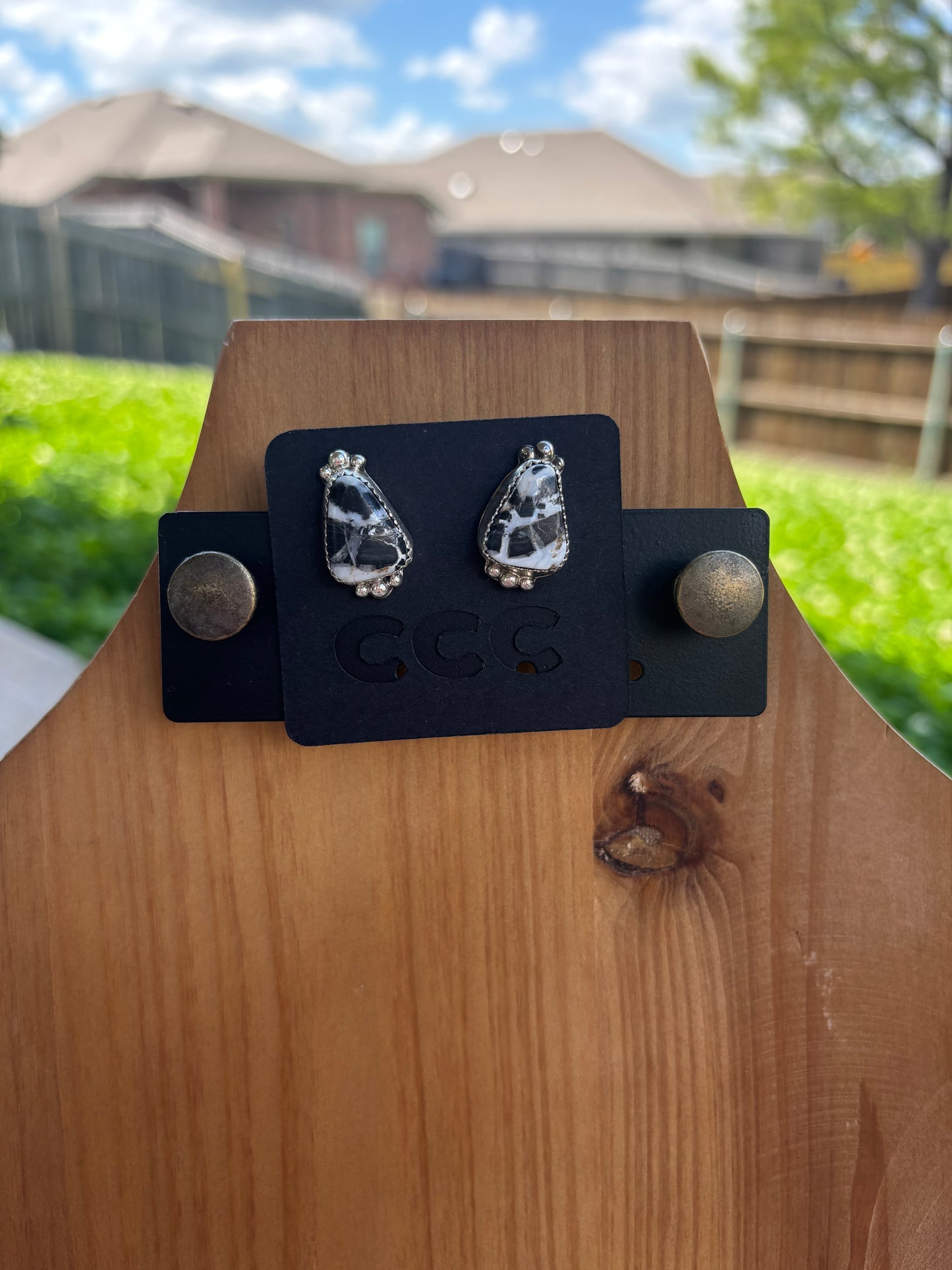White Lightning Triangle with Bead Detail Earrings
