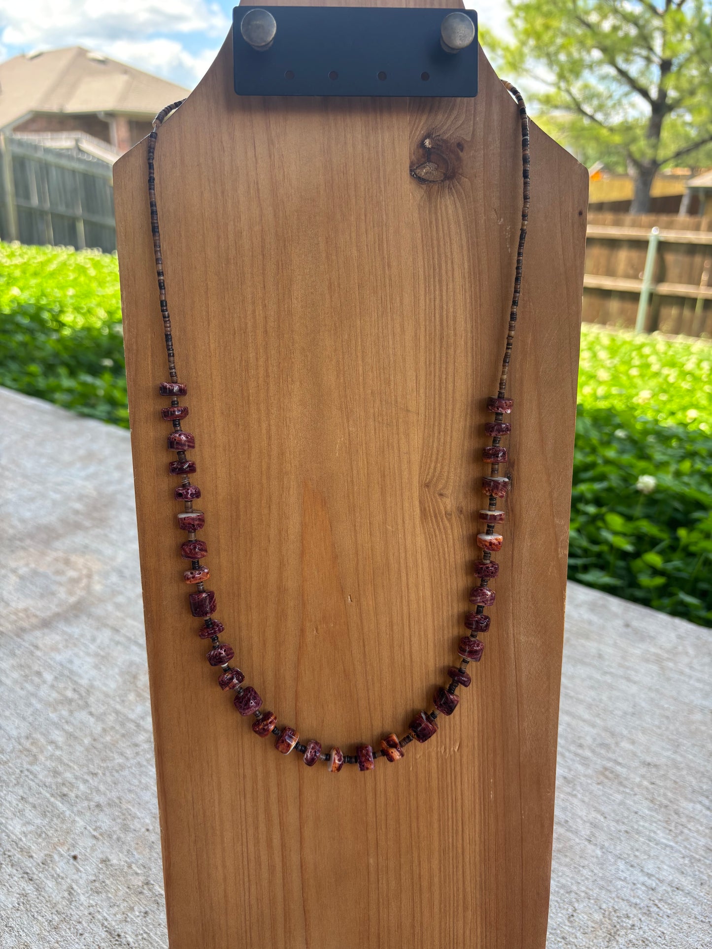 Purple Spiny Rondelle Disc Necklace - 29"
