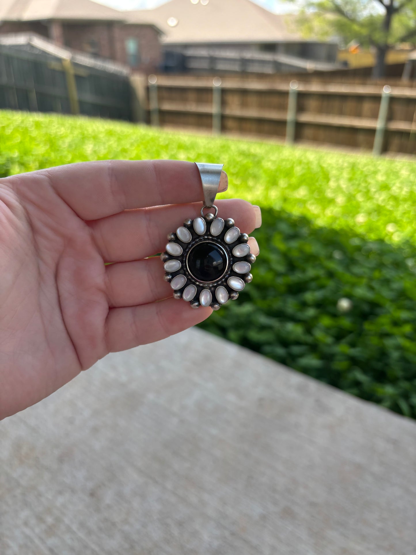 Black Onyx / Mother of Pearl Cluster Pendant
