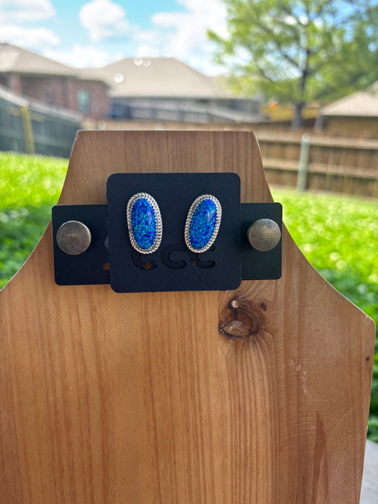 Blue Opal Oval Studs with Rope