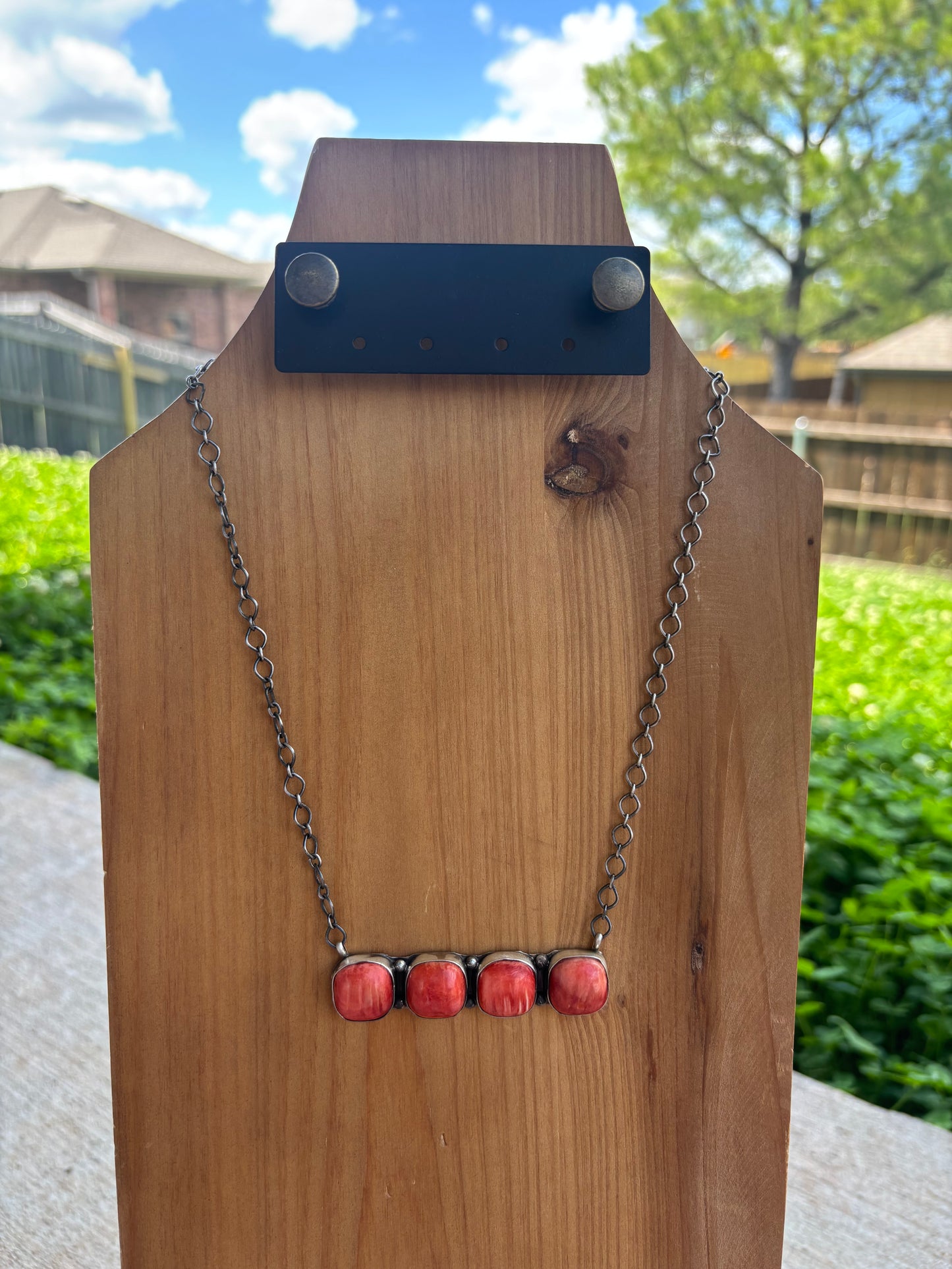 Natural Spiny 4-Stone Bar Necklace - 20"