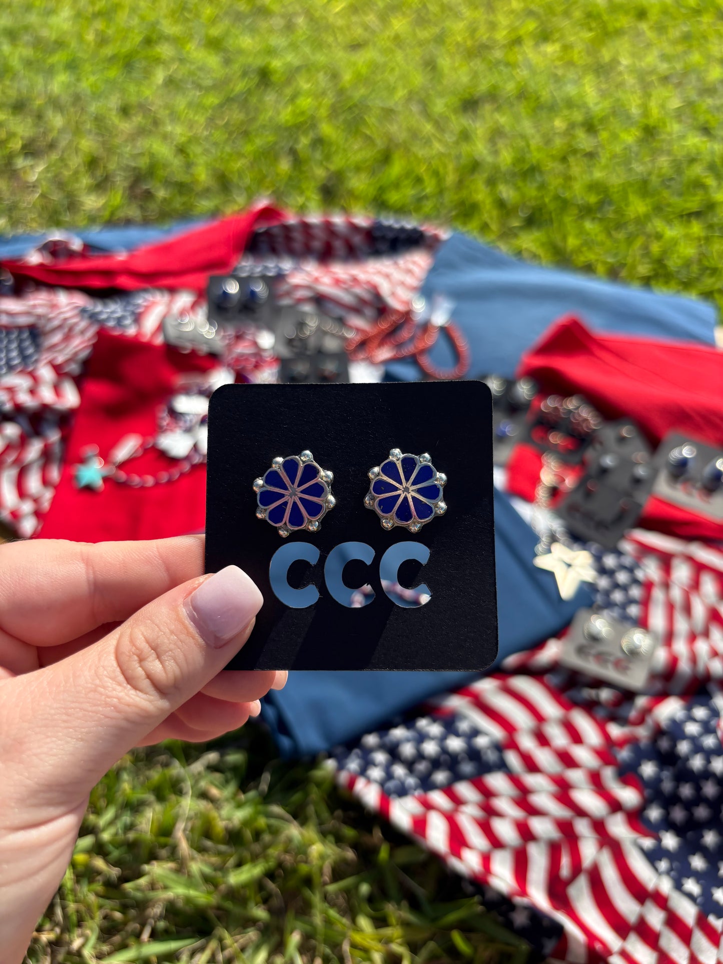 Blue Lapis Inlay Flower Studs