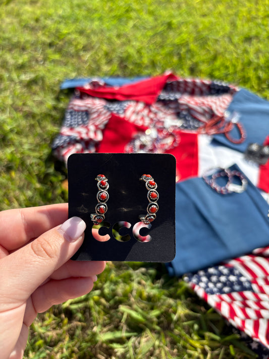 Red Coral 8-stone Medium Hoops