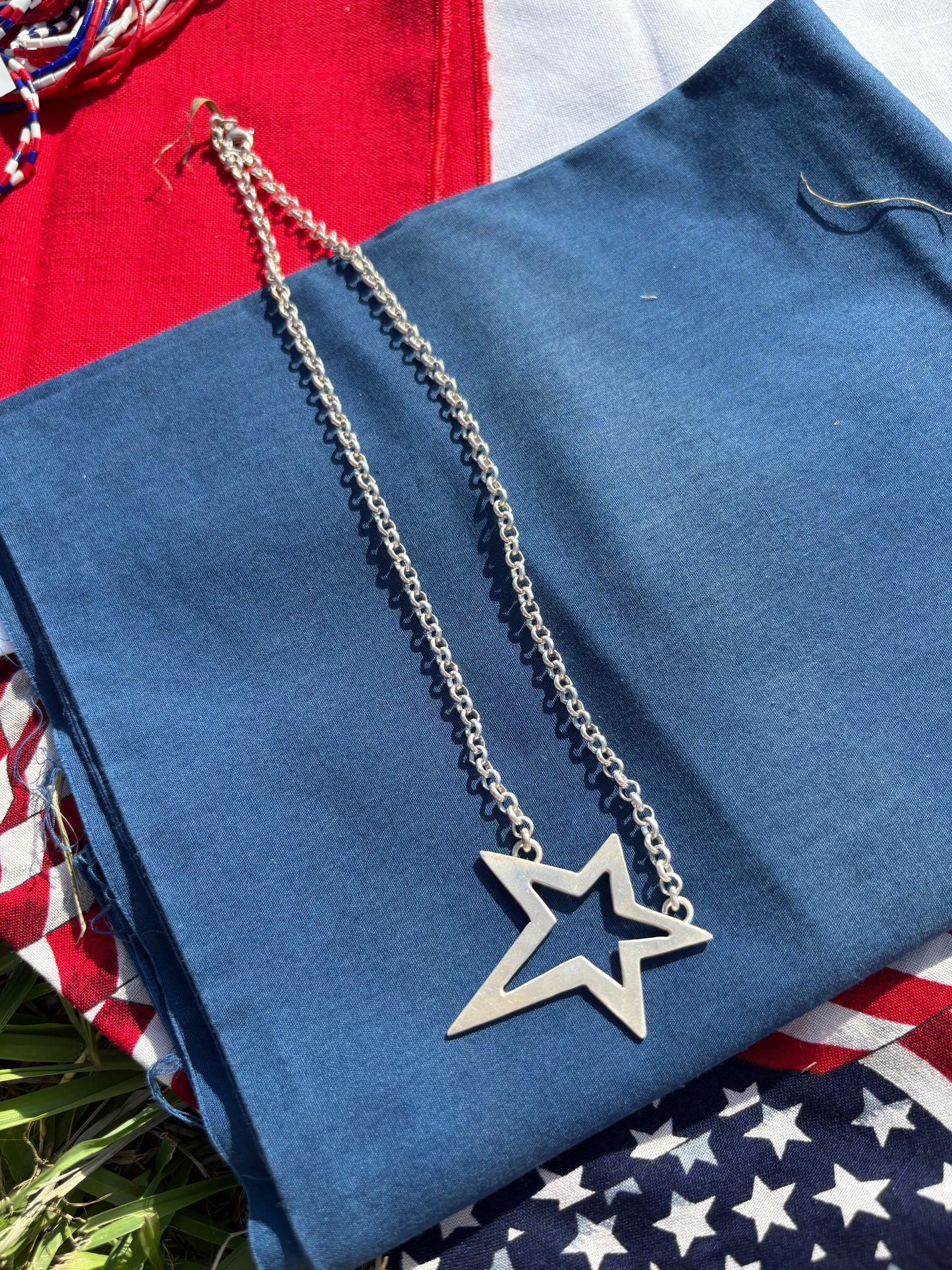 Sterling Silver Brushed Star Necklace