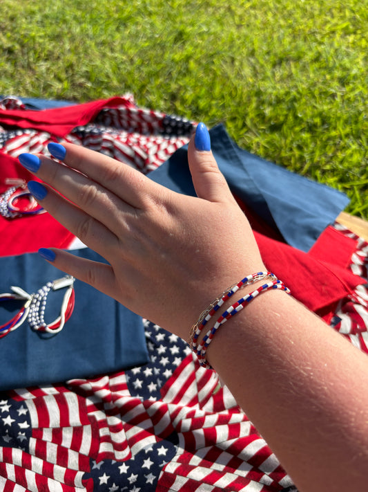 AMERICA Red, White, and Blue Checkered Bracelets
