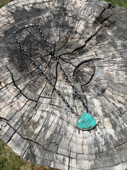 Turquoise Upwards Wide Teardrop Necklace - 18"
