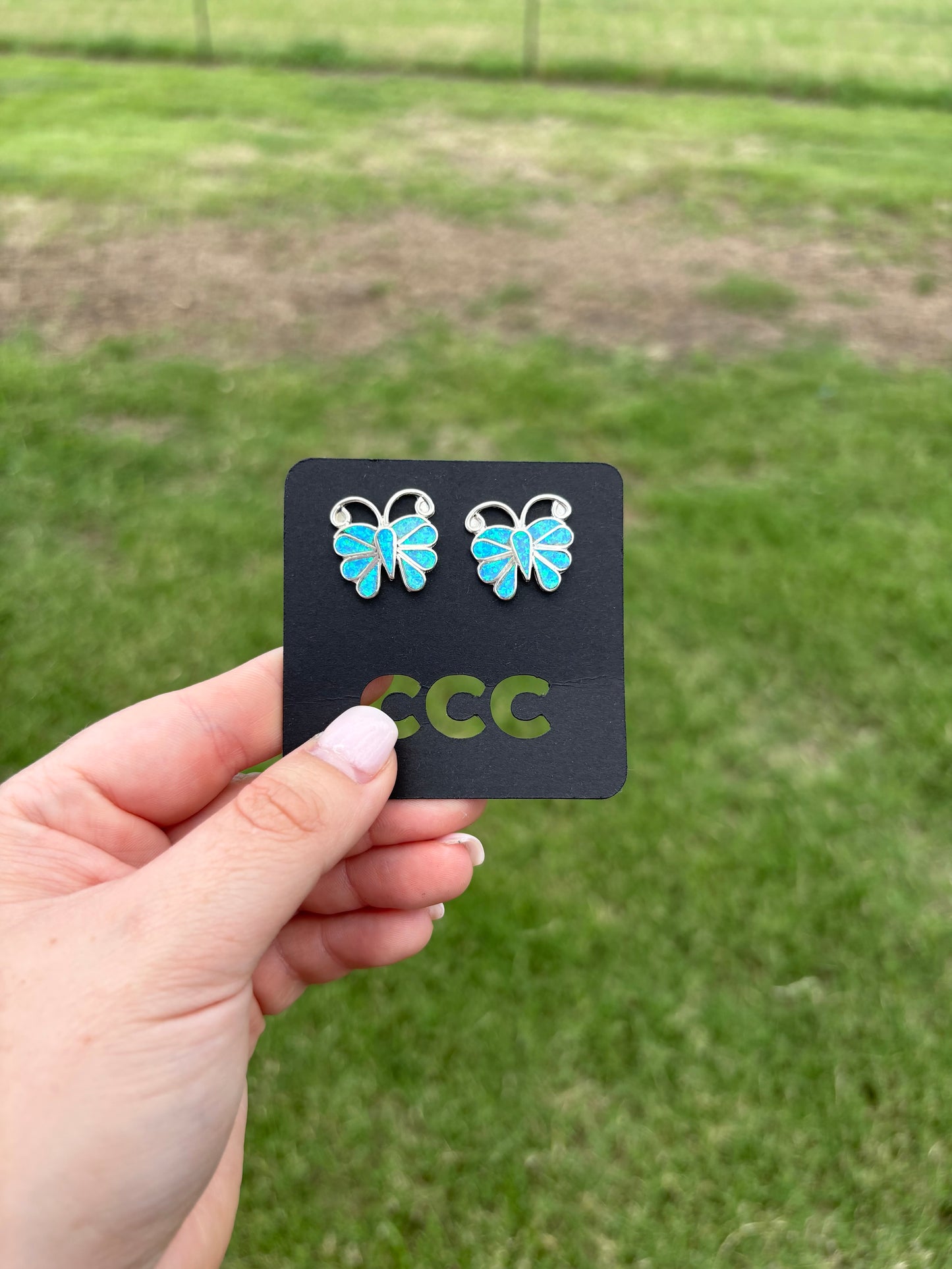 Blue Opal Inlayed Butterfly Studs