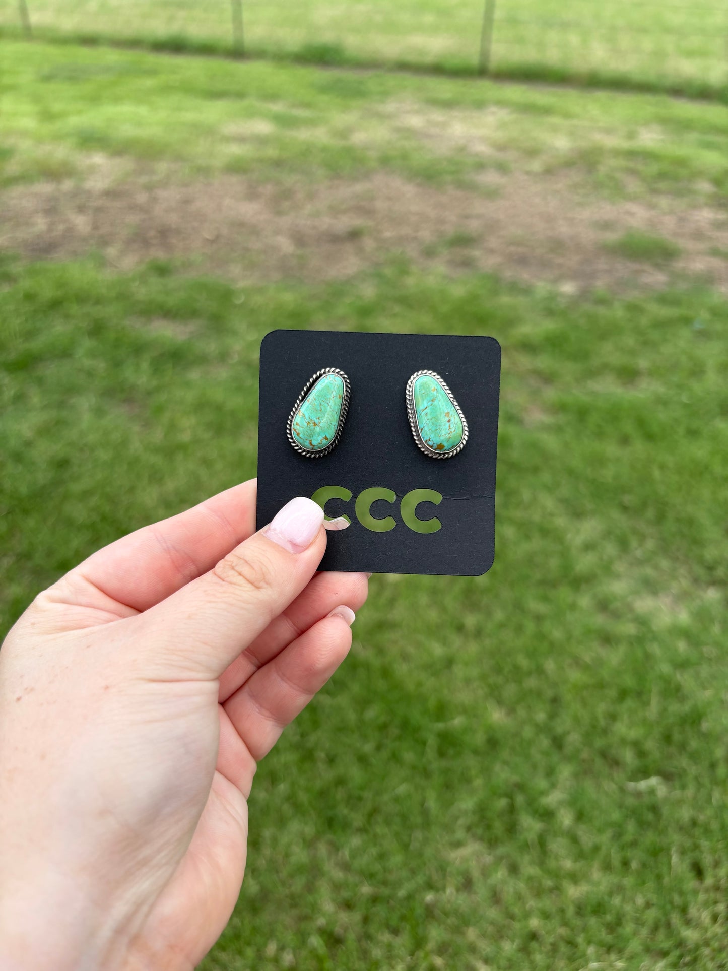 Green Turquoise Medium Teardrop Studs with Rope