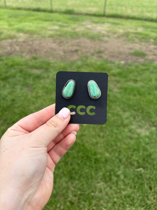 Green Turquoise Medium Teardrop Studs with Rope