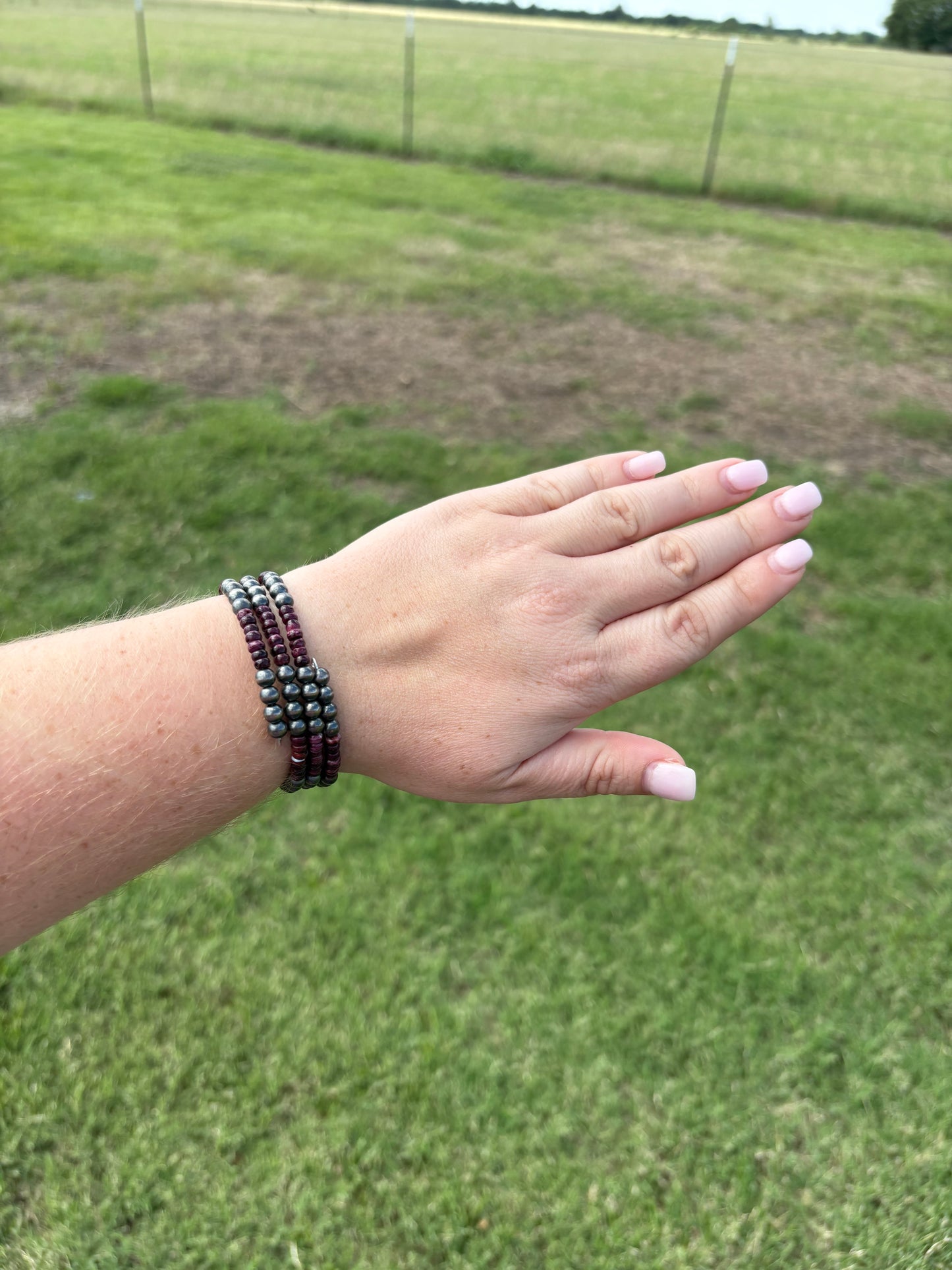 Purple Spiny and Sterling Pearl Memory Wire Bracelet