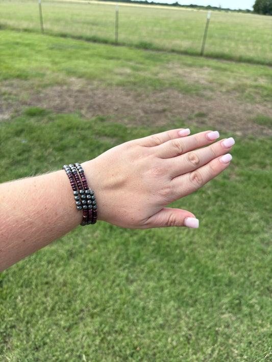 Purple Spiny and Sterling Pearl Memory Wire Bracelet