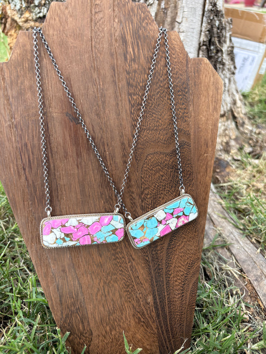 Cotton Candy Crush Large Rectangle Bar Necklace - 20" - TWO OPTIONS