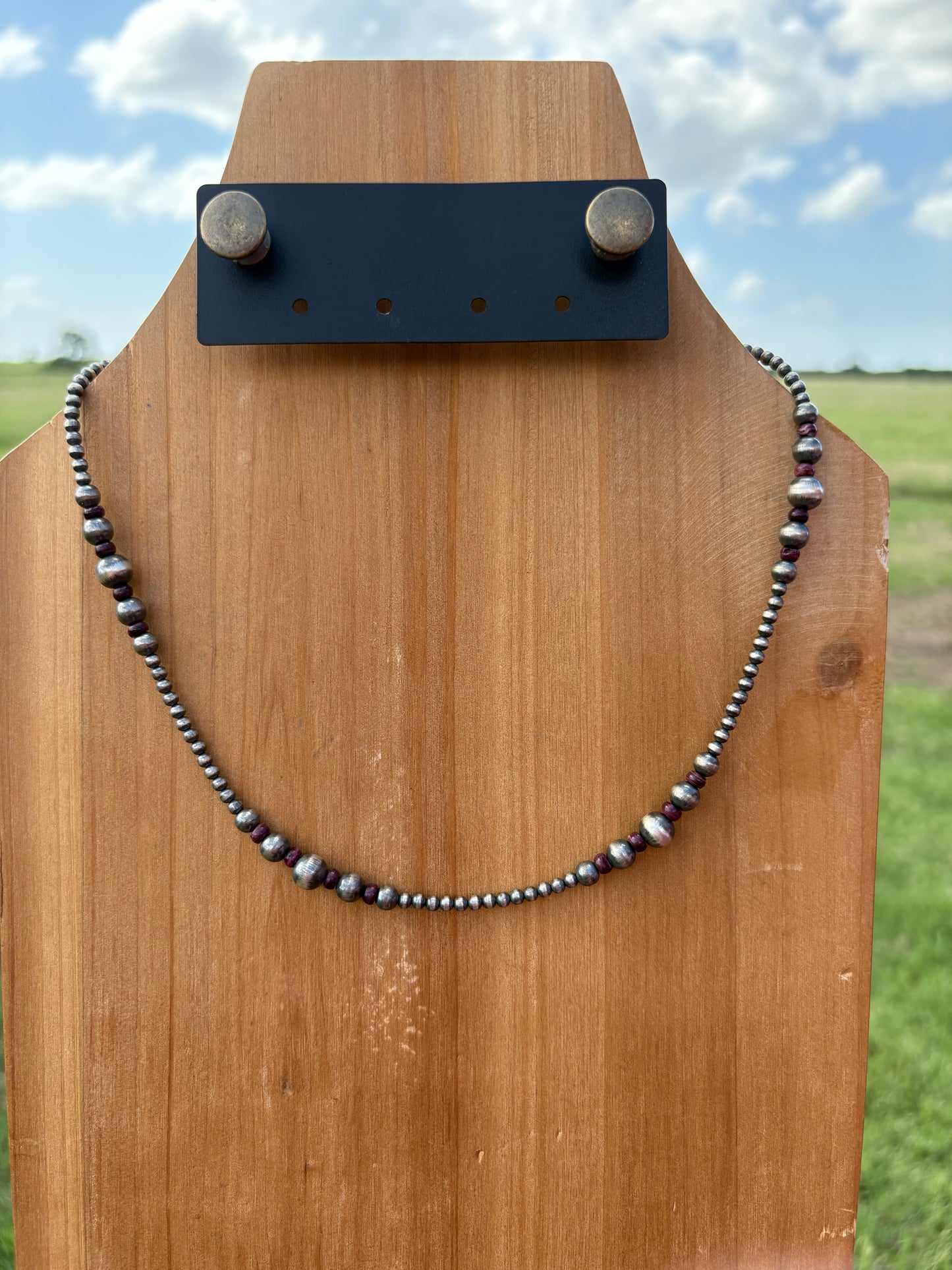 Purple Spiny and 3-7mm Variated Sterling Pearl Necklace - 18"