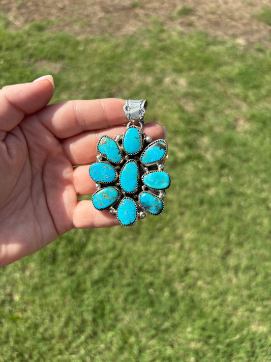 Kingman Turquoise Large 9-Stone Flower Cluster Pendant