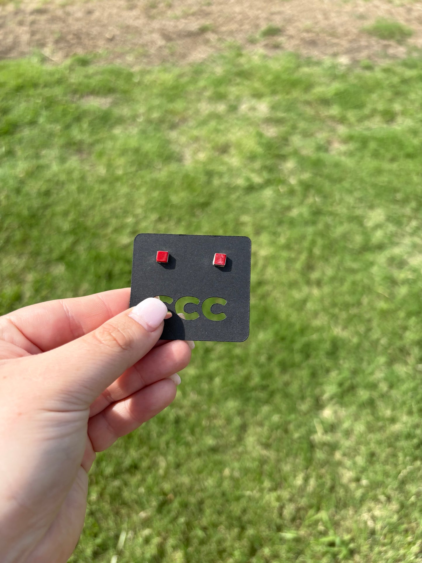 Red Coral Square Studs XS