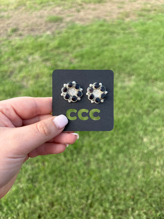 Black Onyx Open Circle Earrings