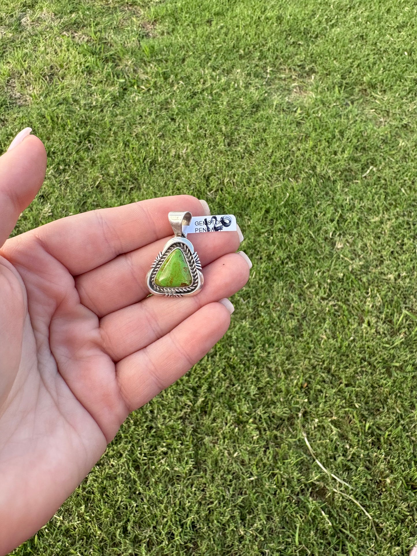 Green Gaspeite Triangle Pendant