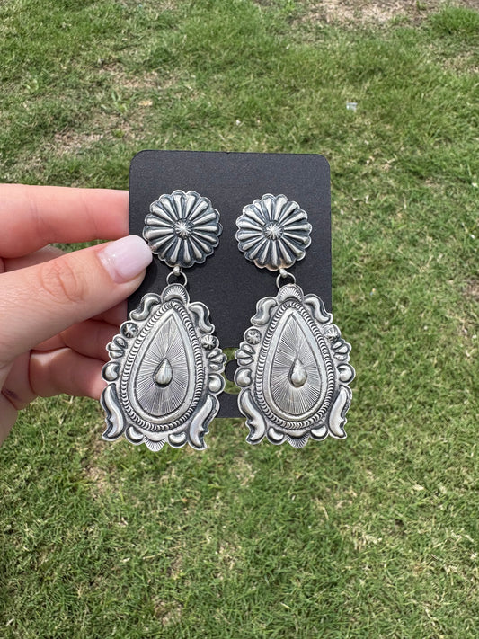 Sterling Stamped Large Teardrop Dangle Earrings