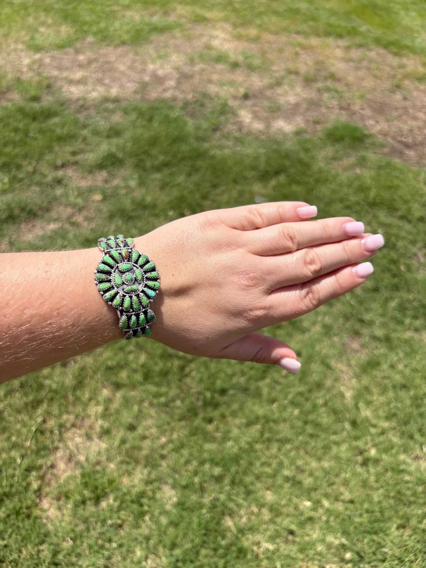 Green Turquoise Circle Needle Cluster Cuff