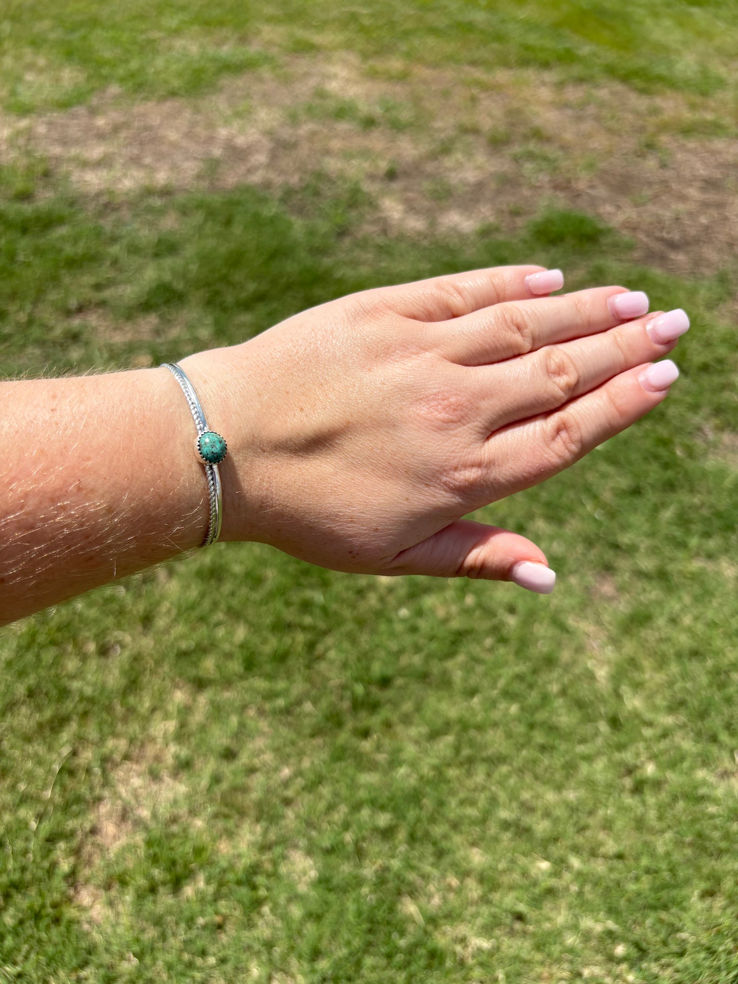 Turquoise Dainty Circle Cuff with Partial Rope Band