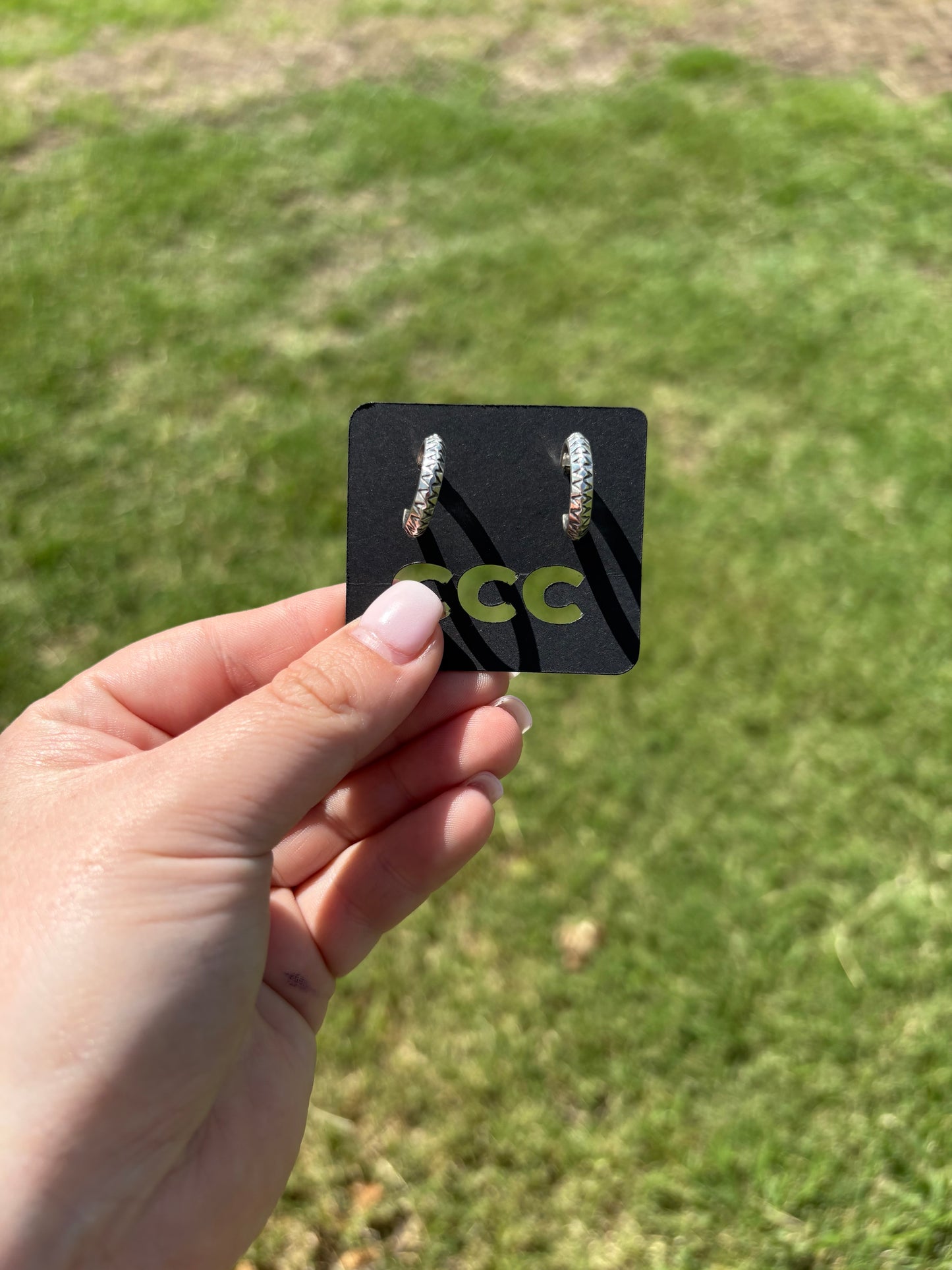 Sterling Stamped Point Hoops Small