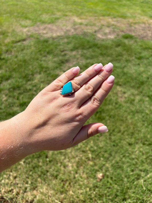 Turquoise Rhombus Bead Detail Ring - MULTIPLE SIZES