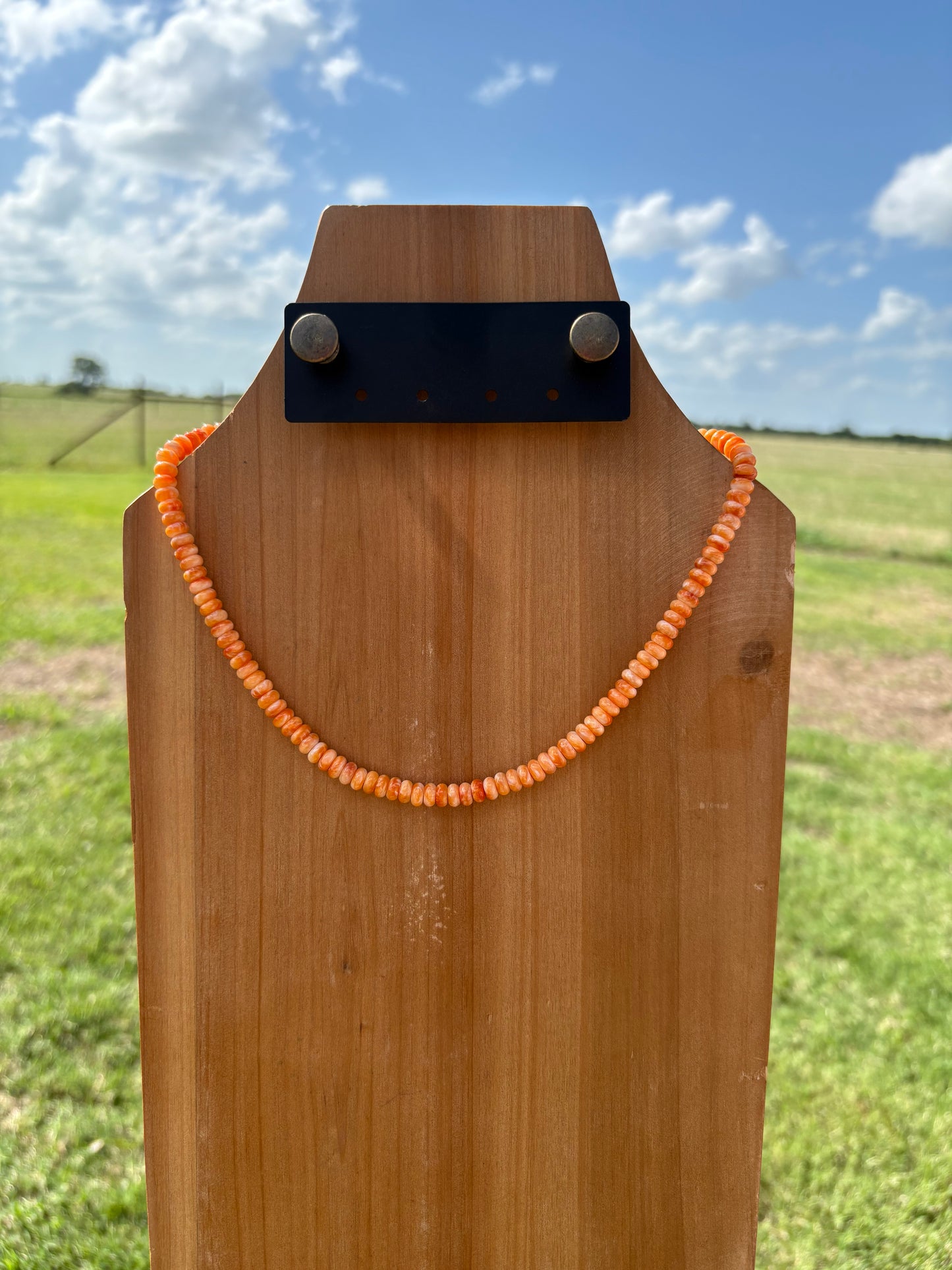 Orange Spiny Rondelle Disc Necklace - 17"
