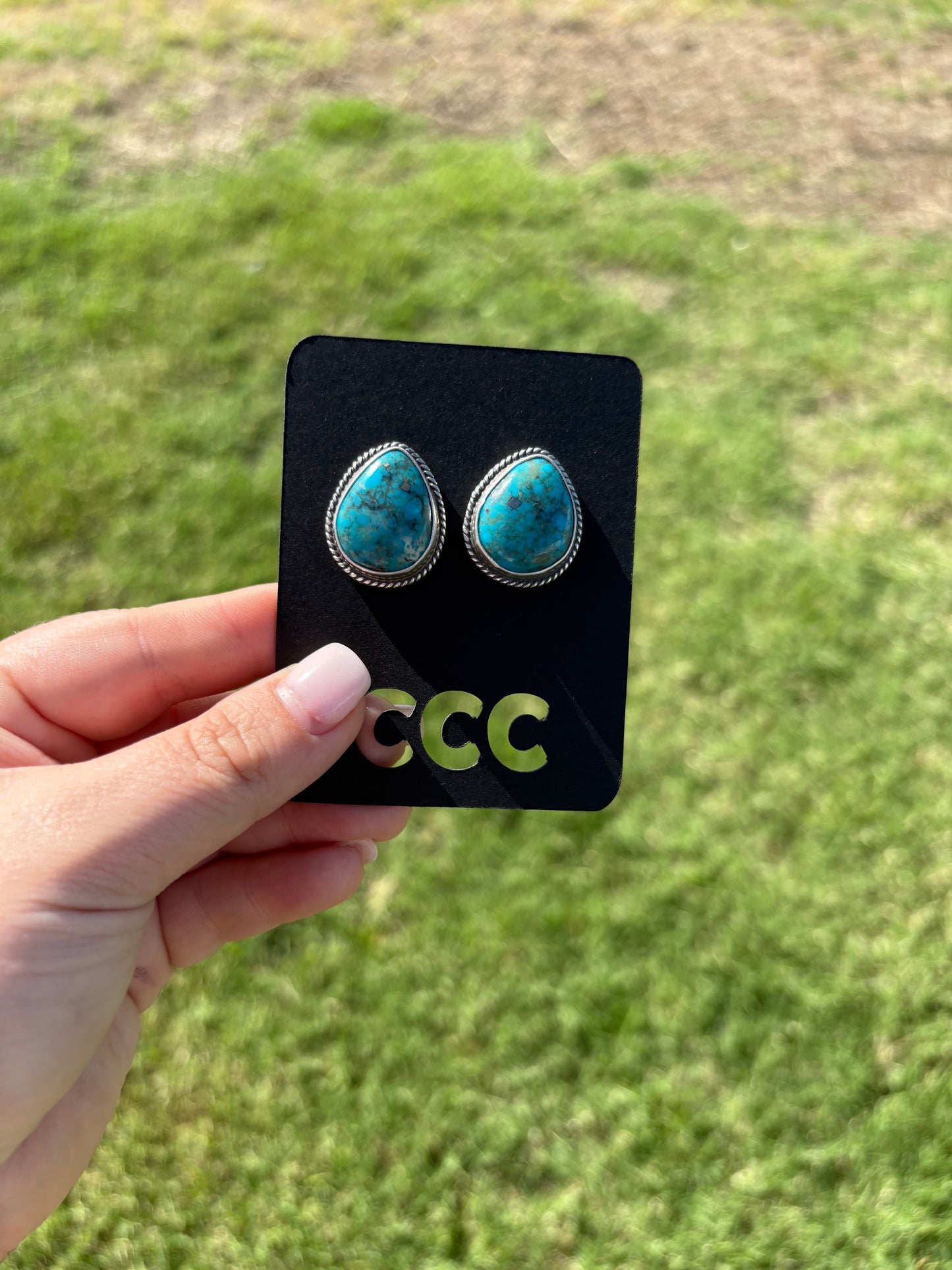 Kingman Turquoise Large Rope Edge Wide Teardrop Earrings
