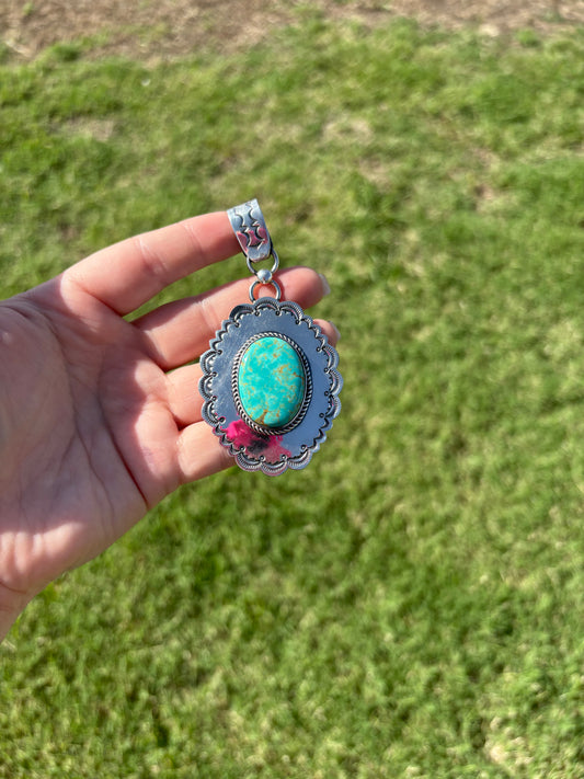 Turquoise Large Stamped Scallop Edge Pendant
