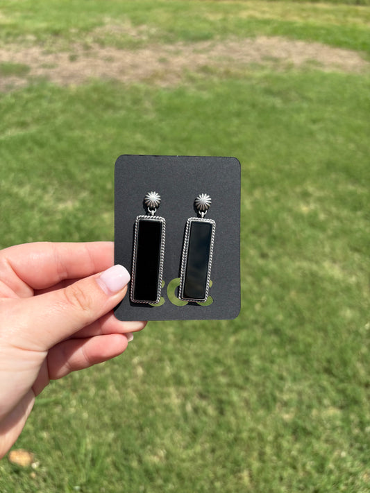 Black Onyx Starburst Slab Dangle Earrings