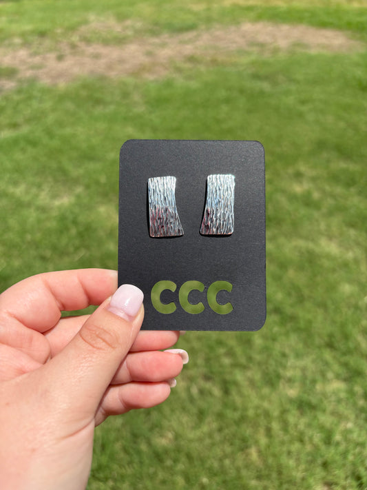 Sterling Bark Rectangle Earrings