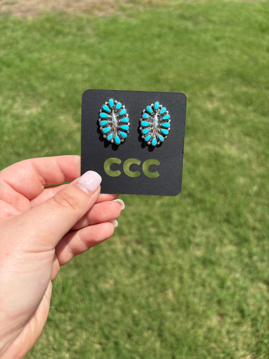 Turquoise Medium Oval Cluster Earrings