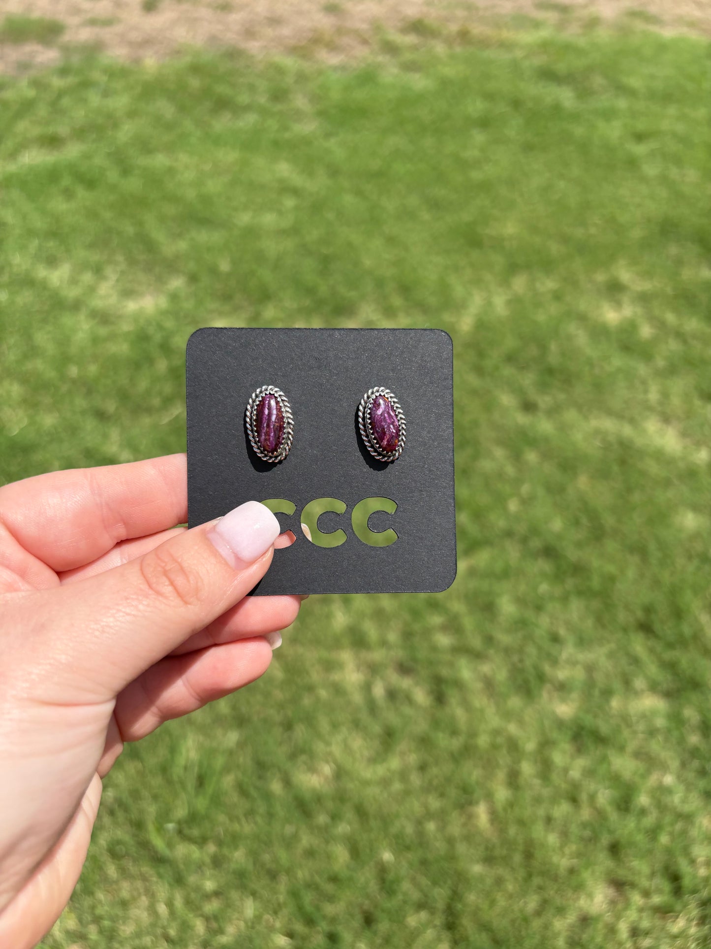 Purple Spiny Skinny Oval Studs with Rope Border