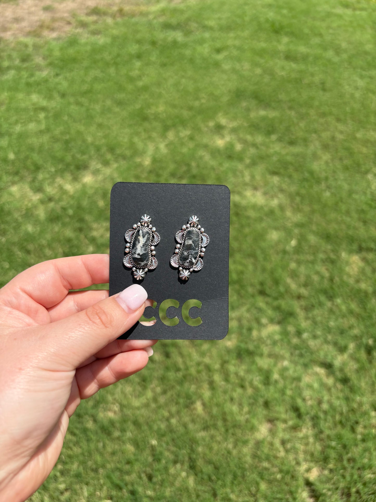 White Buffalo Oblong Scroll Earrings