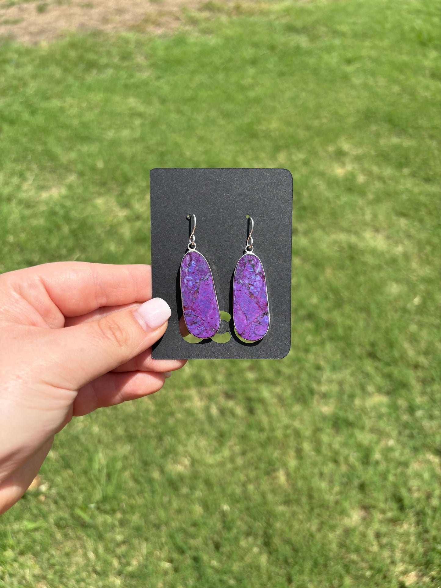 Purple Mojave Silver Inlay Slab Earrings