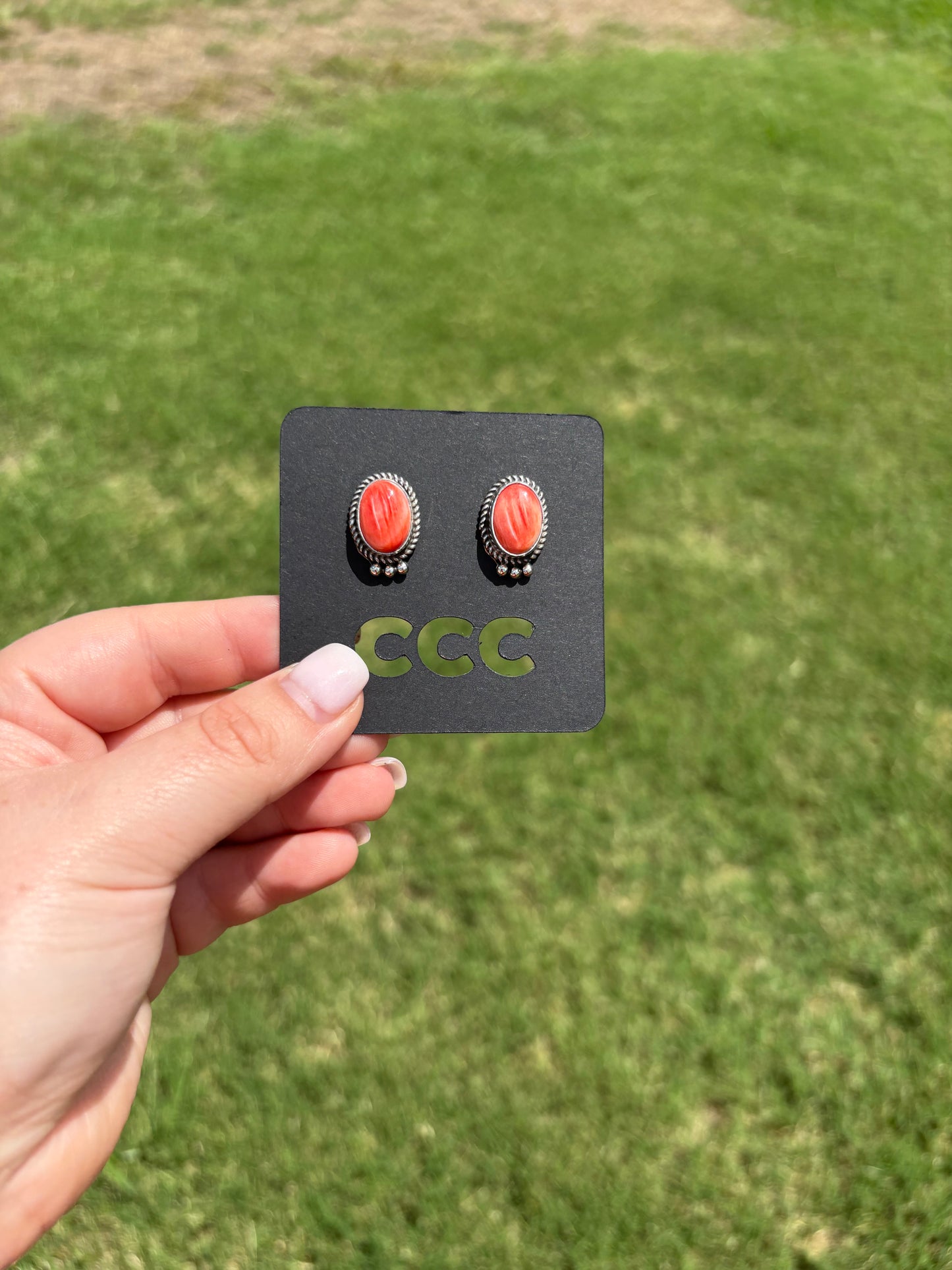 Natural Spiny Medium Oval Studs with Bottom Detail