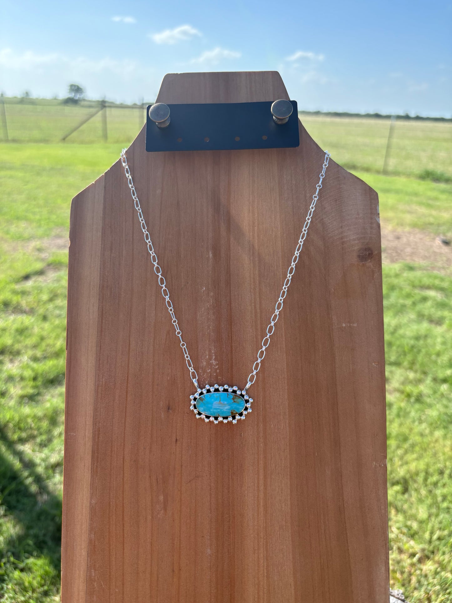 Kingman Turquoise Oval Necklace with Detail Border