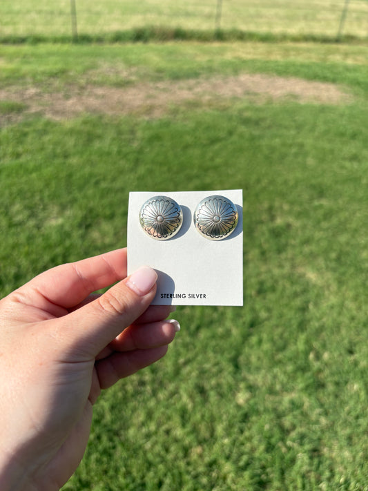 Sterling Stamped Button Clip-On Earrings