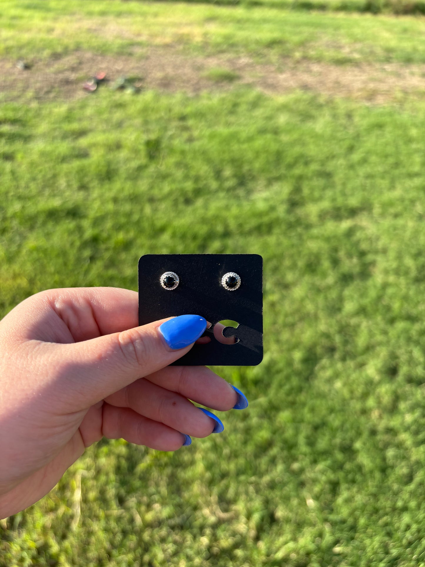 Black Onyx Small Circle Studs with Rope