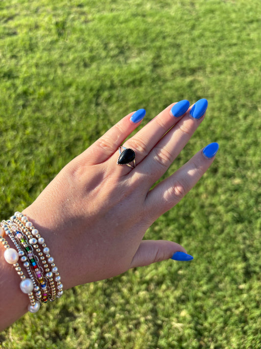 Black Onyx Teardrop Split Band Ring - MULTIPLE SIZES