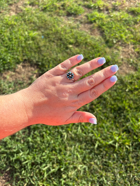 Turquoise 6-Stone Small Flower Cluster Ring - MULTIPLE SIZES.