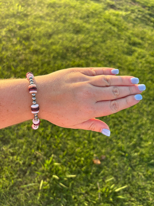 Pink Conch and Purple Spiny with Sterling Pearl Bracelet