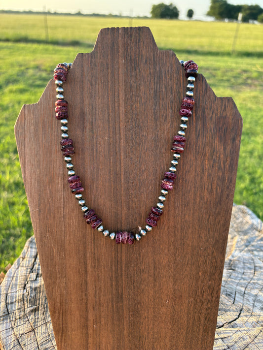 16" Purple Spiny Rondelle with 6mm Sterling Pearl Necklace