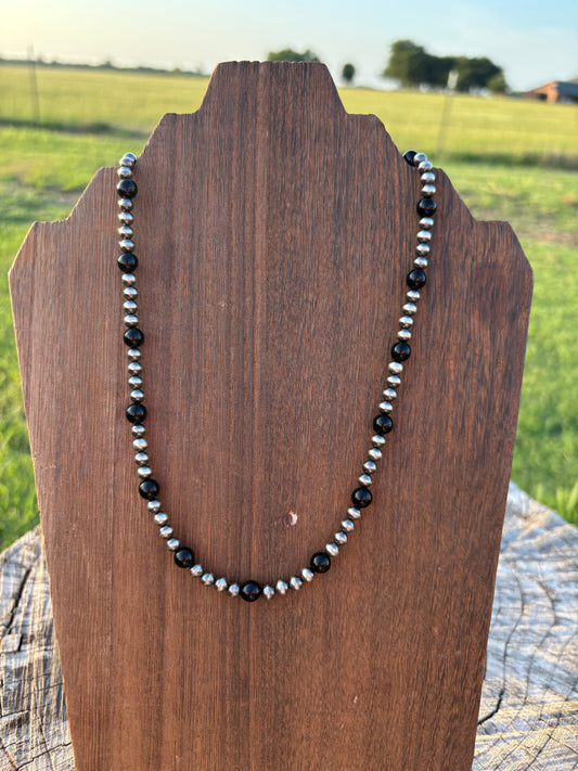 18" Black Onyx with 5mm Sterling Pearl Necklace