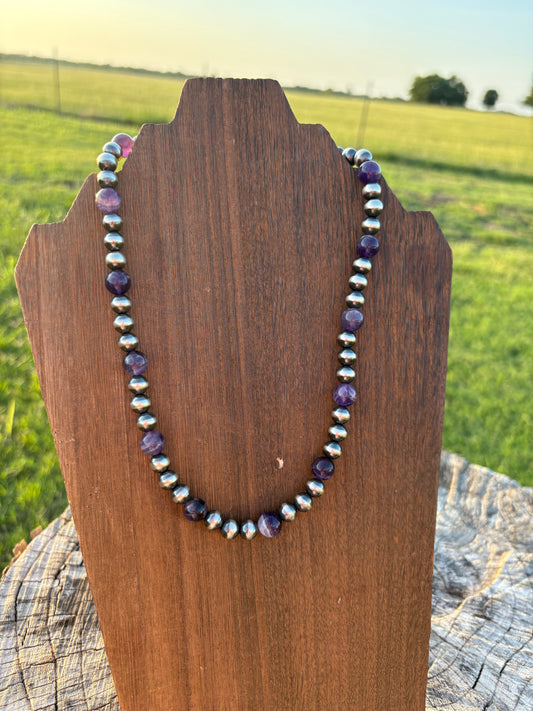 18" Amethyst with 8mm Sterling Pearl Necklace